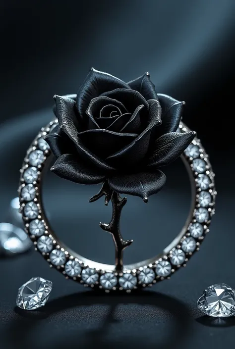 diamond hoop ring with a black rose surrounded