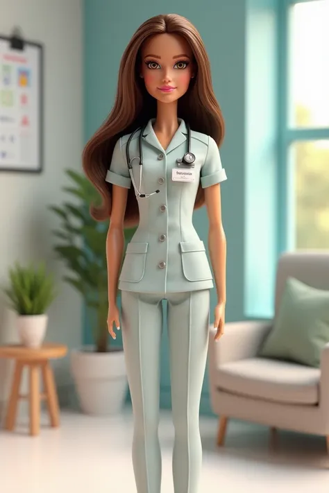 A brunette Barbie physiotherapist, feminine well.