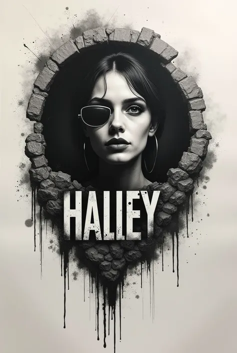 A tattoo design with the Name  "Halley" That it looks half distorted in an underground plane but understandable only with black ink