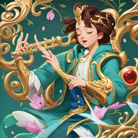 bard playing a flute, (((perfect hands)))