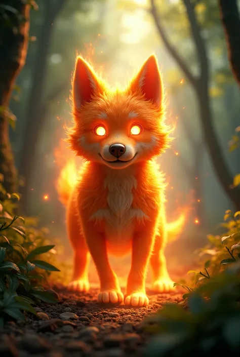 Create fire to dog mix up 3d animation image in forest 