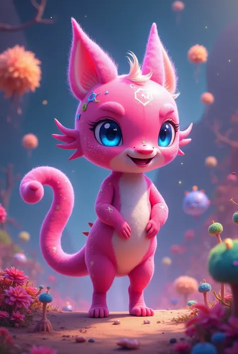 I want a pink mascot from the planet Osiris and its long tail, playful