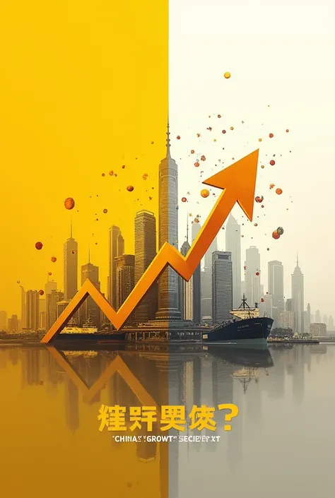 Background: A mix of modern Chinese skylines (e.g., Shanghais skyscrapers) and industrial growth symbols like factories, cargo ships, or high-speed trains.

Main Element:

Left Side: A symbolic representation of economic growth, such as an upward-trending ...