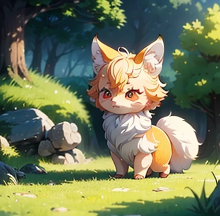 (masterpiece:1.2,  best quality),( Very detailed),8k, wallpaper,Pastoral idyll,((cute，Chibi character，Baby kitsune:1.2)),Rural landscape、natural beauty、(Ghibli Style)