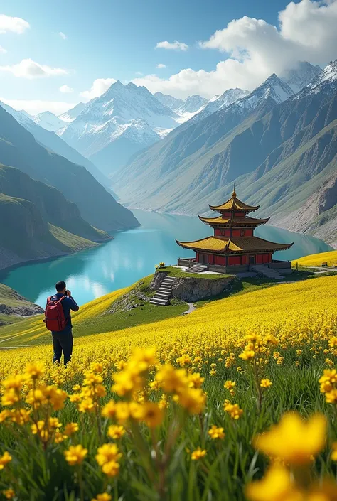 (best quality,4k,highres,masterpiece:1.2),ultra-detailed,realistic,photorealistic,photo-realistic:1.37,landscape,illustration,qinghai,thar temple,menyuan canola flower,qinghai lake,kunlun mountain,travel lover,hdr,studio lighting,vivid colors,dramatic ligh...