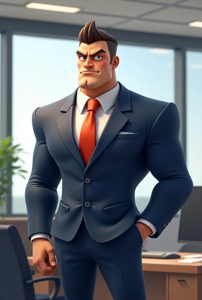  Man office look. Bold look.
3D cartoon. Not smiling.