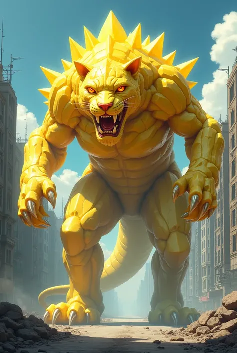 Anime: yellow Crystal Kaiju with jaguar motif 