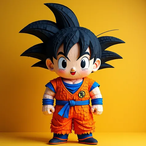  I need an advertising image of Gokus piñata e . True to the shape of the character .  That the design looks professional , without any text.  That the right paper colors are used and that the piñata texture can be seen throughout the design.