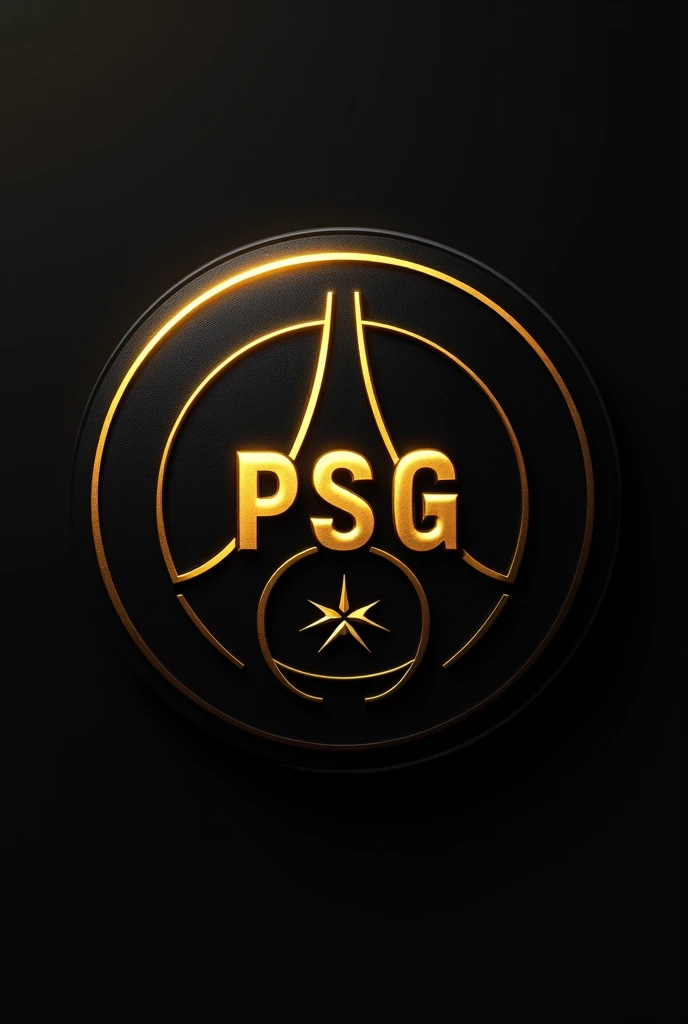 Make a circular image where it says PSG in the middle main colors gold/yellow and black