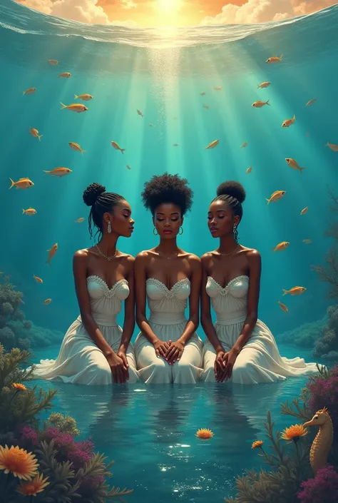 Aquarius mixtape cover art black women sitting in the ocean surrounded by sea animals 