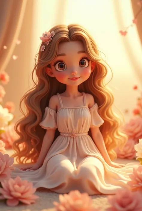  teenage girl named Leonie is in heaven friendly smile beautiful long hair niedlicher 3d cartoon Mädchen ist ein Teenager alter 14 jahre
