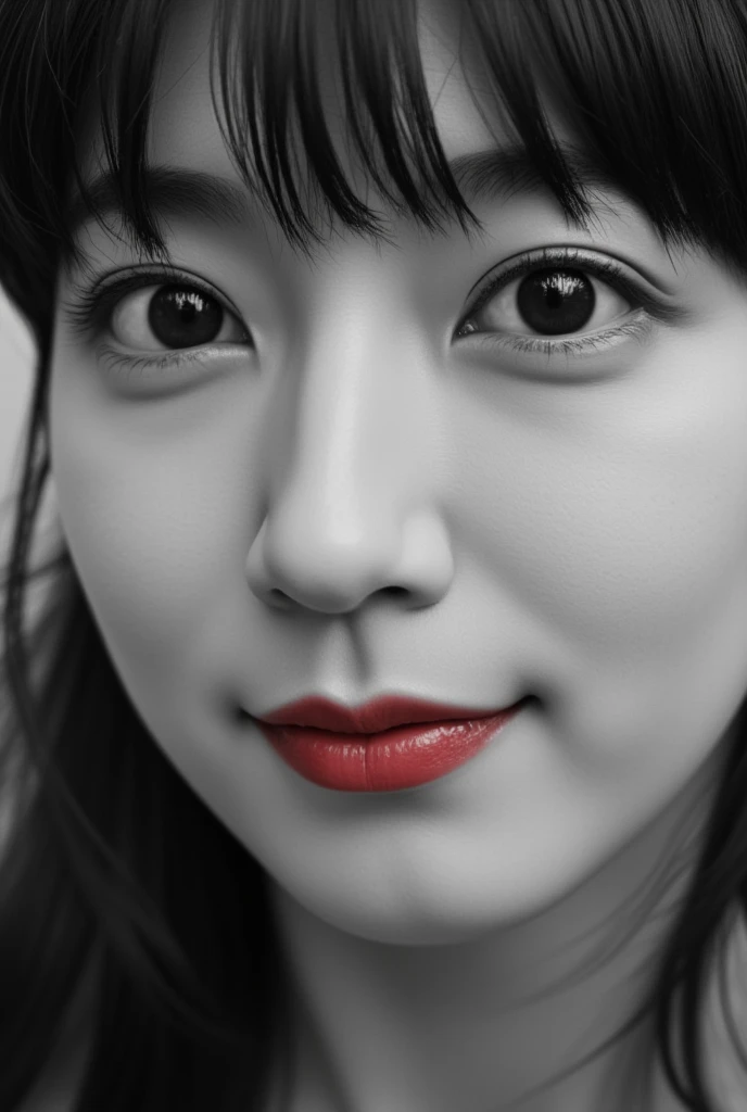 ((Black and white photo:1.4)),((Lips only bright red 1.4)),((Extreme close up, Ultra close up, Ultra detailed, Ultra close up realism:1.4)),Masterpiece,Top quality,Realistic,Ultra detailed,Definition,High resolution,8k wallpaper,Professional,High level of ...