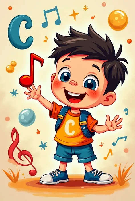 In a cartoon Boy holding a Key of C from music 