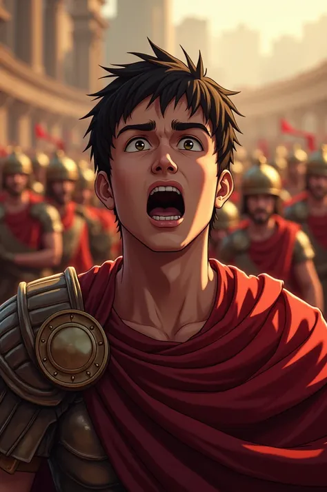  best quality,  masterpiece,  highest resolution， (Roman Emperor) ，（Roman gladiator） ，（Roman legions_background），tyrant，Young Man，Expressions of ecstasy， Anime Style ,（4K）, Alone， ((whole body)) ，  looking at the camera,  hyper-detail , ( intricate details...