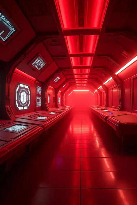 Interior of a spaceship without any people in red