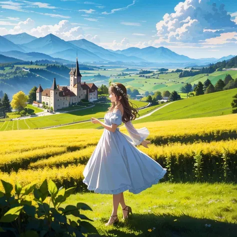 masterpiece: 1.3,   Juliet sleeve 1 girl with idiot hair : 1.2, Ultra HDTV: 1.2,  cinematic light , 8k resolution,

 The Duskraft Brewery logo of the Affinger Breweries is 、 depicts a lush barley field spreading out in the foreground ,  perfectly spread ou...