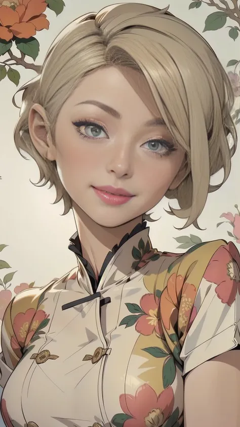 148
(20 year old woman,Floral costume), (surreal), (High resolution), ((beautiful hairstyle 46)), ((short hair:1.46)), (gentle smile), (breasted:1.1), (lipstick)

