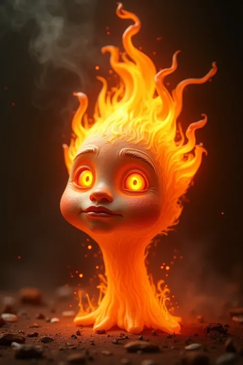 A flame of fire with a face