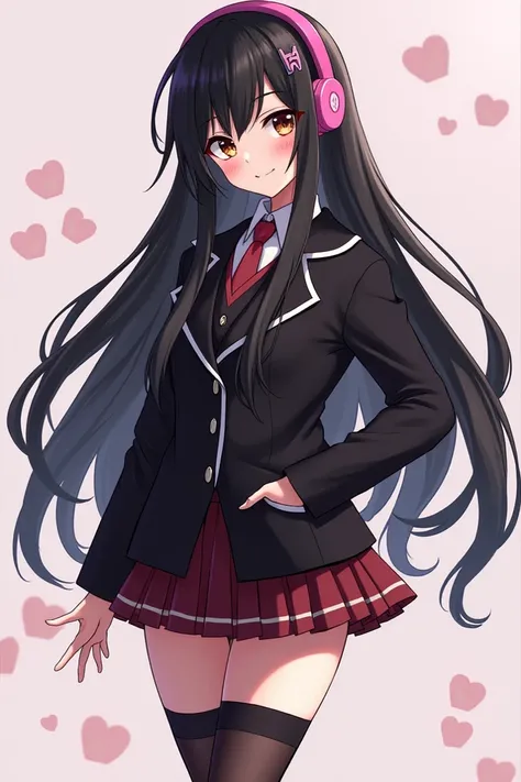 anime character with black hair and headphones pink holding a , full_body!!, inspired by Jin Homura, !!full body portrait!!, !!highly detailed!!, sui ishida with black hair, detailed long black hair, Brown eyes,highly_detailed!!, full body!!, 1 7 - year - ...