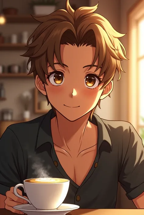 Male anime character based on a cappuccino coffee