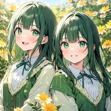 Flower Field　green　 College Student 　 elementary school students　Sisters　smile