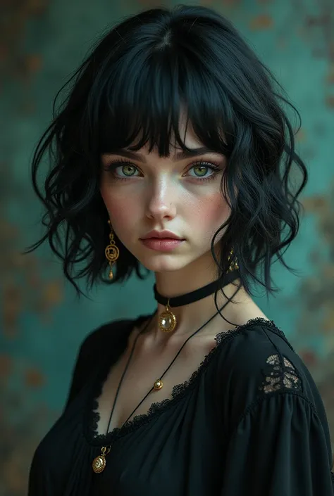 A cover saying "  Timeless Mess " With mystery , Very irresistible and interesting fantasy , The Shenovan family book and the timeless gifts of manipulating time a young woman, a gothic way Timeless and short black hair with bangs and locks, rocks and haze...