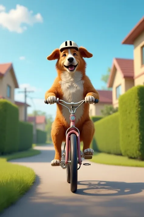 Generate an image of dog riding bicycle 