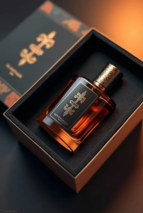 Create a perfume logo in a beautiful perfime bottle and aslo mention this name in bottle "AROMA BURGH". And this perfume bottle is wrapped in beautiful perfume box. 