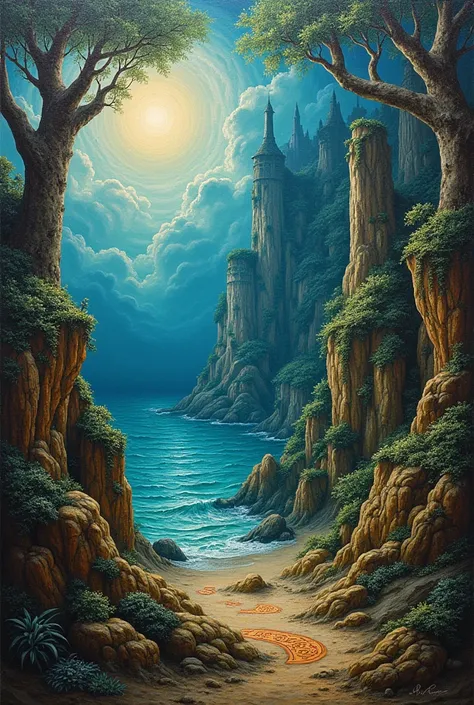 Runes riddles fantasy painting dali sea forest picasso