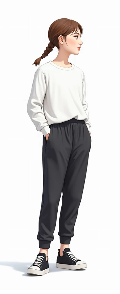 White shirt round neck, long sleeve, long sport pants, Girl