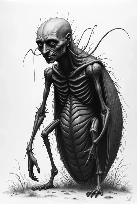 image of Gregorio from the work called Metamorphosis its author is Franz Kafka, It has to be in black and white in pencil 
