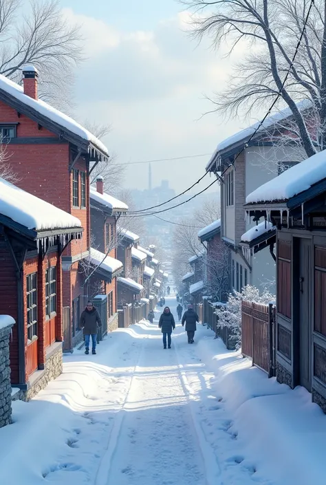 After heavy snowfall in Istanbul, half of the houses were filled with snow.