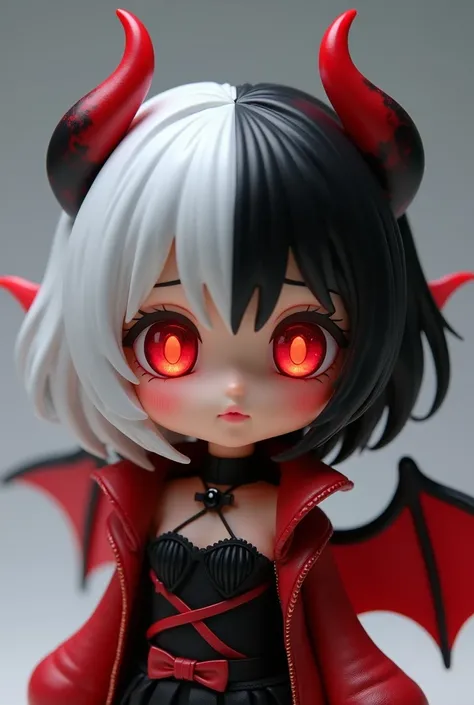 SD Character, The full body of a doll dressed as a devil , ４Head to Body, Good Smile Company anime style as black and white split hair in the center ,  Nendoroid のようなスタイル,  Good Smile Company anime style, Burning, Anime Figures, Anime Figures, Of those shi...