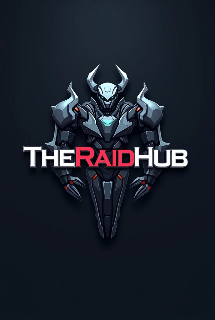 Best Gaming channel logo a simple one for the channel name called TheRaidHub and put something behind the name like a robot or machine 