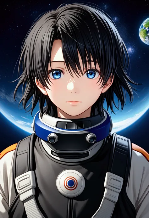 anime character with blue eyes and black hair standing in front of a planet, tall anime guy with blue eyes, young anime man, male anime character, anime boy, anime style 4 k, kirito, tsuaii, hd anime wallaper, anime wallaper, anime moe artstyle, portrait a...