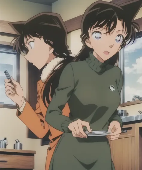 1girl,turtleneck,green miniskirt,light green cropped jacket,green socks,,sink,laundry,kitchen,bringing upper body to the sink,op...