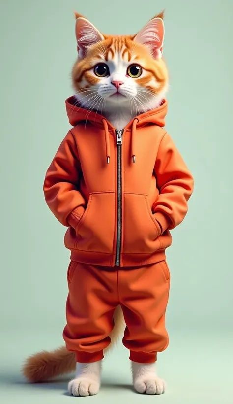 A cute cat，Dress fashionably，Standing，Wear a sports suit