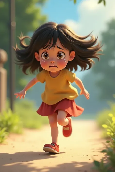 Make an animation a girl running while crying 