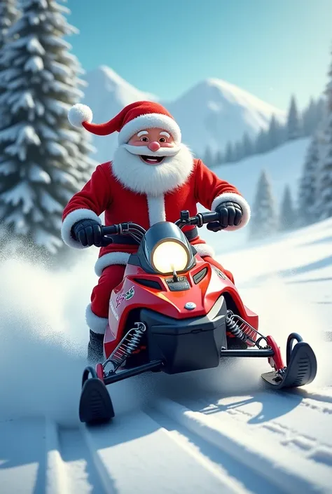 Christmas man driving a snowmobile