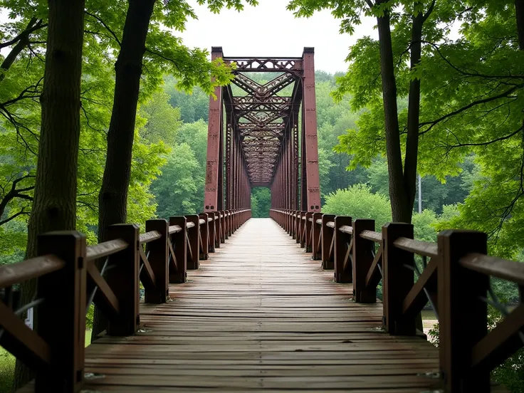 Delphi, Indiana, United StatesMonon High Bridge Trail, old bridge, top side, track, two side trees