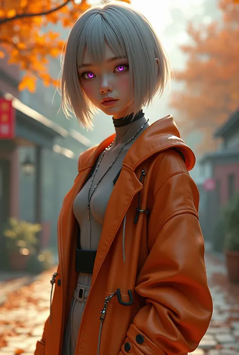 masterpiece, (Photorealistic:1.4), Raw photo, cyborg, Autumn Clothes, sunny,　ash hair, 1 cyborg Girl, ((super realistic details)), global　illumination, Shadow, octan render, 8k, ultrasharp, character edge light, tits, Details of complex ornaments, cyborg G...