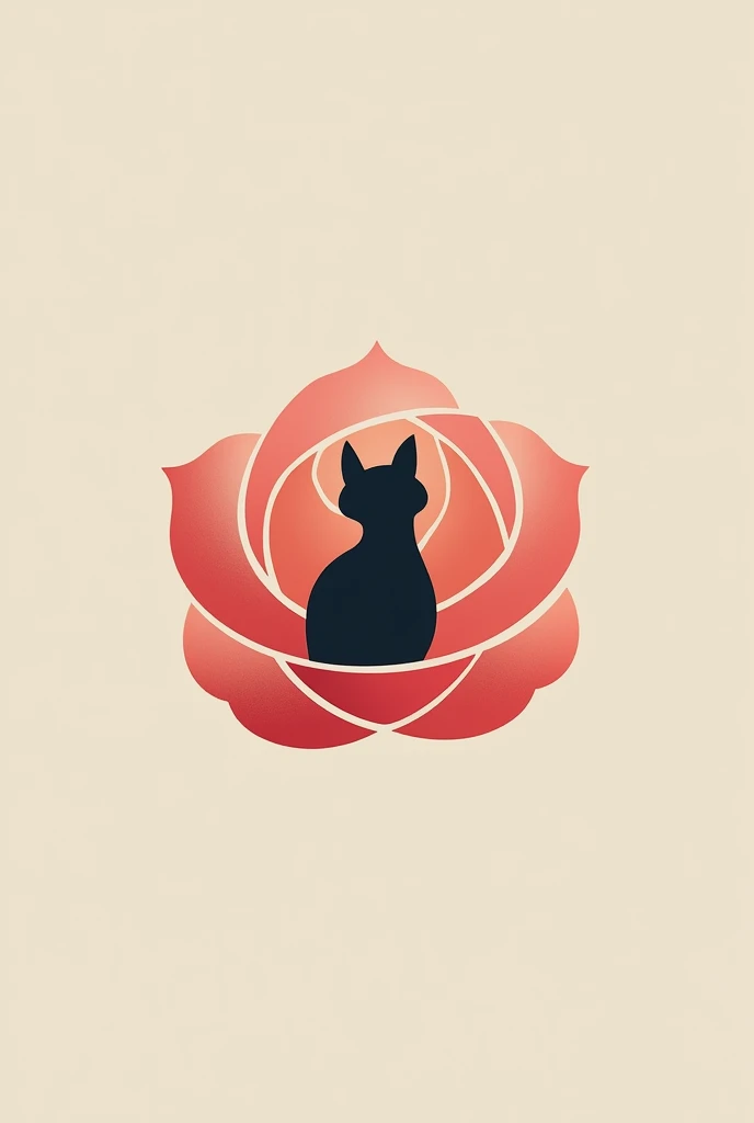 Logo drawing of a cat inside a minimalist rose 