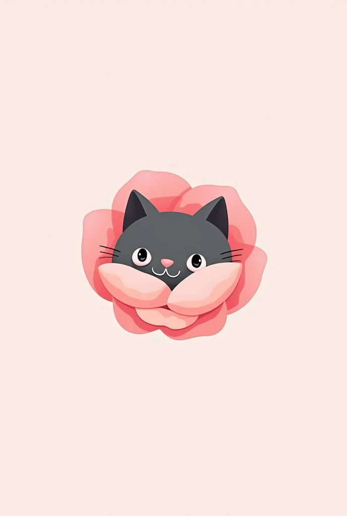 Minimalist logo drawing the head of a cute cat inside a pink rose