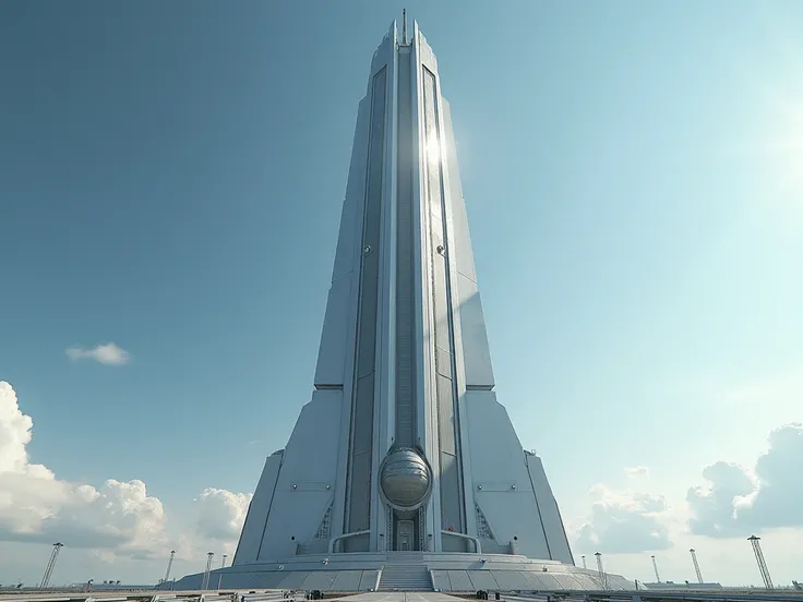  photorealistic　 high definition 　Super huge　orbital elevator 　 angle from ground　Looking at the sky　 wide shot