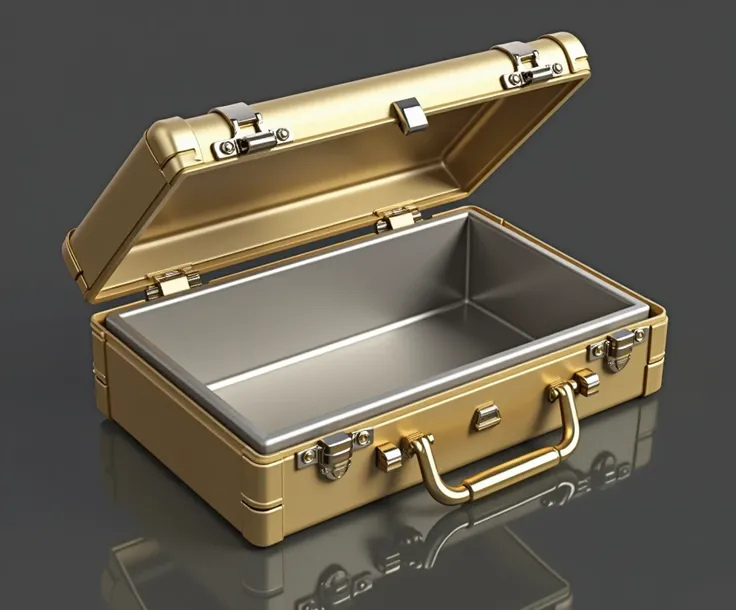 (masterpiece, top quality, best quality, official art,beautiful and aesthetic:1.2), (4K,8k, best quality,masterpiece:1.2),(((white background))), Alone,Game Item Icons，Gold case，An opened ，The gold box ，gold handle，Top view，Highlight，Reflective， modern fas...