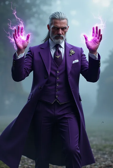 Witcher with powerful magic in a purple suit 
