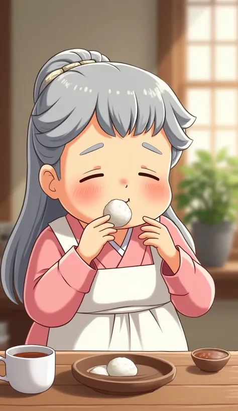  Please draw a cute Japanese grandmother 。I have a chubby body and 、 has a kind smile 。The eyes are droopy、 Its a gentle expression that gives a soft impression 。Long hair、Its put together at the back 、 she has gray hair and is softly organized 。 shes wear...