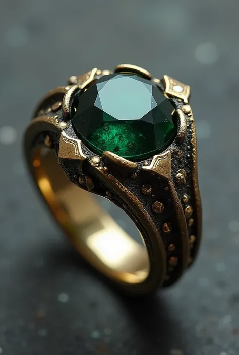 Create man diagonal ring with dark green gem