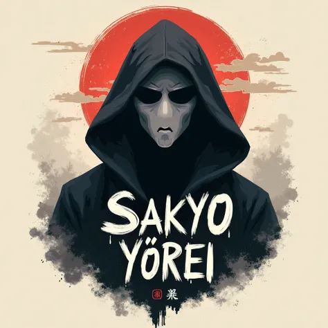 Create a logo for a Japanese masterpiece shadow face, mask, named Sakyo Yūrei.