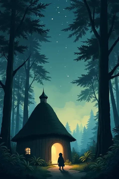  Forest image of peace with the shadow of the little Chancellor stepping into his house. The night sky began to appear with the first twinkling stars .